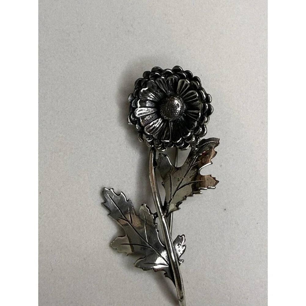 RARE-Vintage Sterling Silver 925 Large Flower Brooch Pin 7.6 Grams